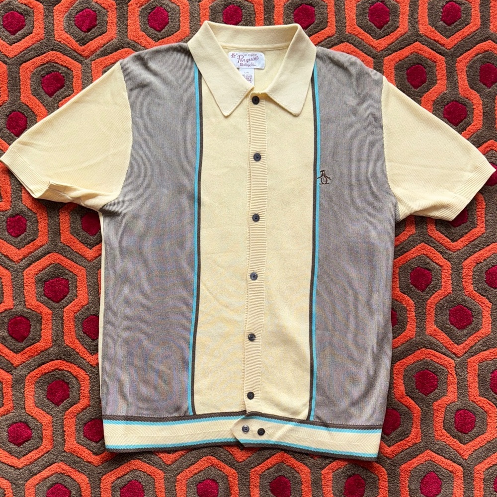 MAKE OFFER! Retro Original Penguin Polo Sweater Button Down Shirt bowling L Knit